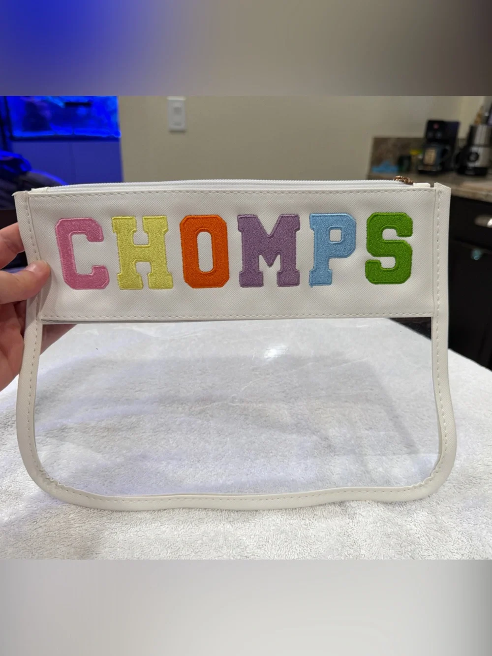 White Krista Horton X CHOMPS Clear Pouch with Multi-Color Lettering